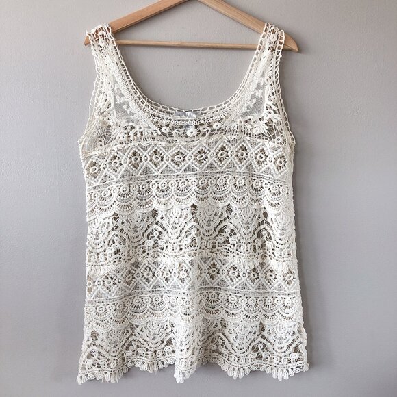 Solitaire knit cream tank top blouse medium - Picture 1 of 15